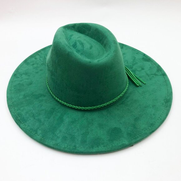 Jen & Co. Green Wide Brim Cowgirl Hat Size Med-Large Faux Felt Polyester main image 6